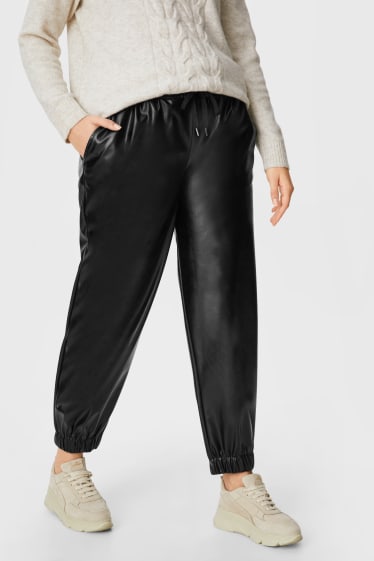 Damen - Jogginghose - Lederimitat - schwarz