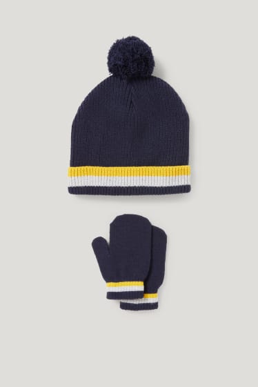 Baby Boys - Set - berretto e muffole neonati - 2 pezzi - blu scuro