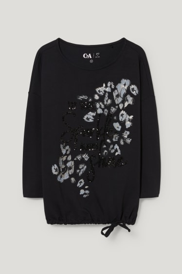 Dames - Longsleeve - glanseffect - zwart