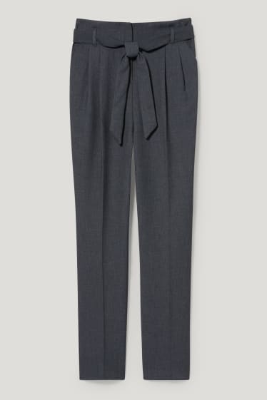 Women - Paper bag trousers - straight fit - gray-melange