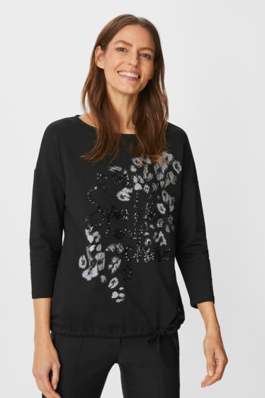 Dames - Longsleeve - glanseffect - zwart