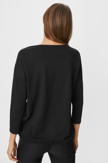 Dames - Longsleeve - glanseffect - zwart