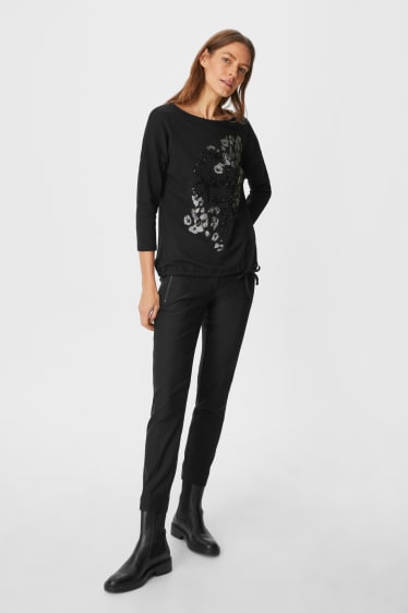 Dames - Longsleeve - glanseffect - zwart