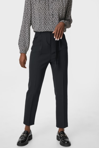 Women - Paper bag trousers - slim fit - black