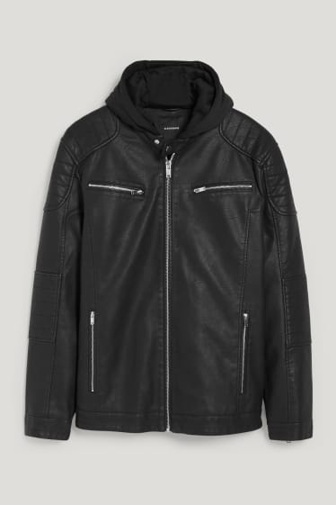 Exclu web - CLOCKHOUSE - Blouson de motard avec capuche - similicuir - noir
