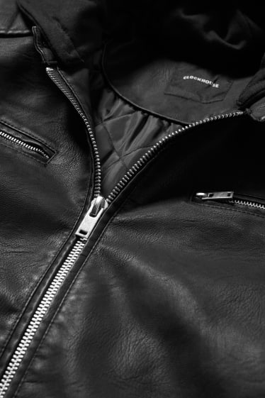 Exclu web - CLOCKHOUSE - Blouson de motard avec capuche - similicuir - noir