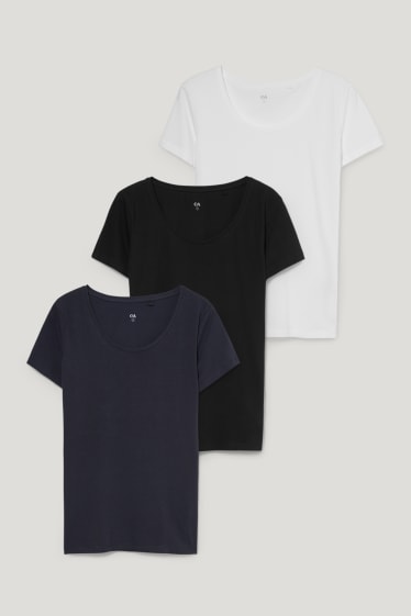 Damen - Multipack 3er - Basic-T-Shirt - dunkelblau