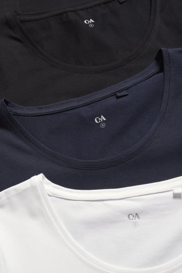 Damen - Multipack 3er - Basic-T-Shirt - dunkelblau