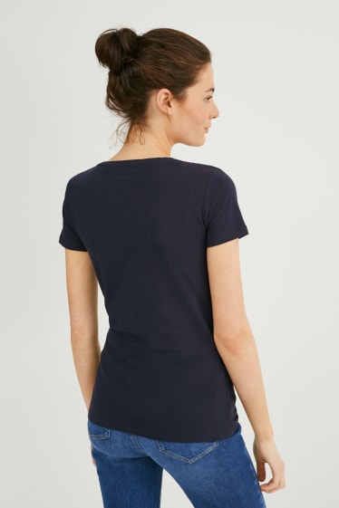 Damen - Multipack 3er - Basic-T-Shirt - dunkelblau