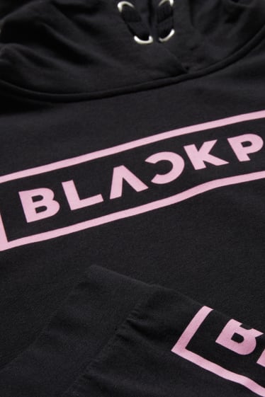 Kids Girls - Blackpink - set - hoodie en fietsbroek - 2-delig - zwart