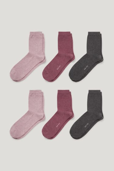 Dames - Set van 6 paar - sokken - biokatoen - donker rose