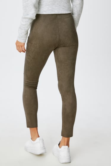 Dames - Legging - imitatiesuède - donkergroen