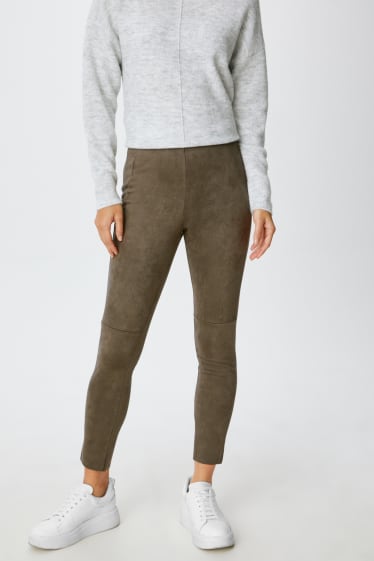 Dames - Legging - imitatiesuède - donkergroen