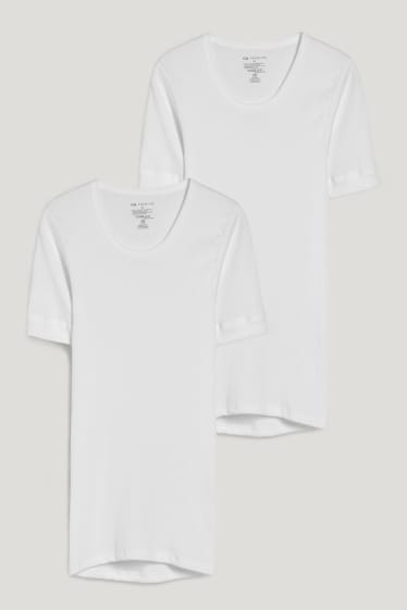 Hommes - Lot de 2 - maillots de corps - doubles côtes - blanc