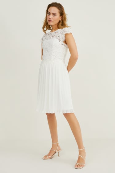 Donna - Vestito da sposa - plissettato - bianco crema