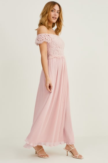 Damen - Fit & Flare Kleid - plissiert - rosa