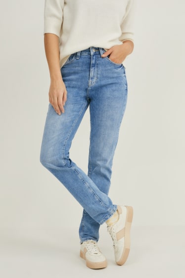 Femei - Slim jeans - high waist - material reciclat - denim-albastru deschis