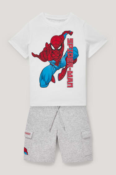 Toddler Boys - Spiderman - set - T-shirt en sweatshort - 2-delig - licht grijs-mix