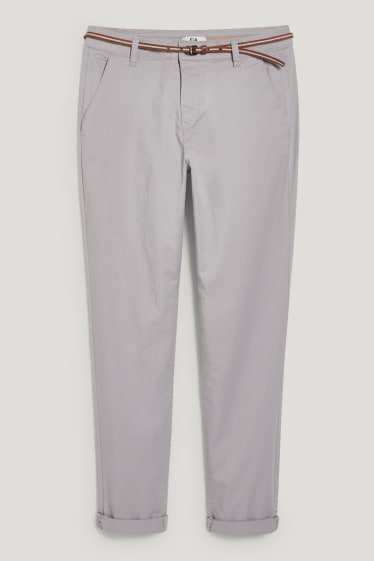 Women - Cloth trousers with belt - tapered fit - light gray