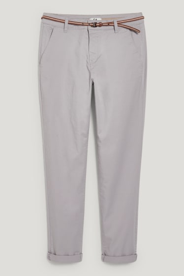 Damen - Stoffhose mit Gürtel - Tapered Fit - hellgrau