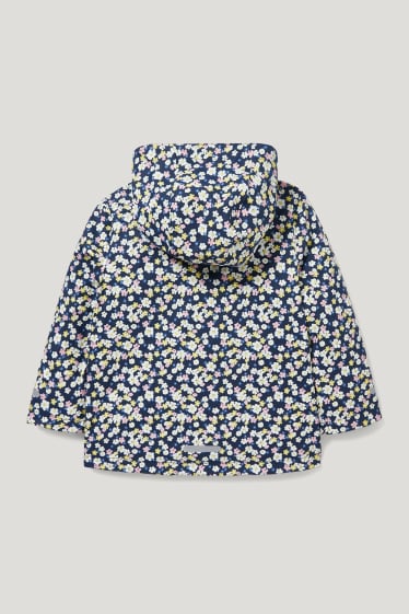Filles - Veste de pluie à capuche - motif floral - bleu foncé