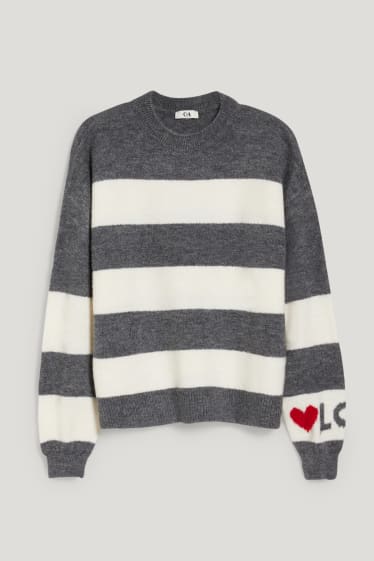 Women - Jumper - striped - gray-melange