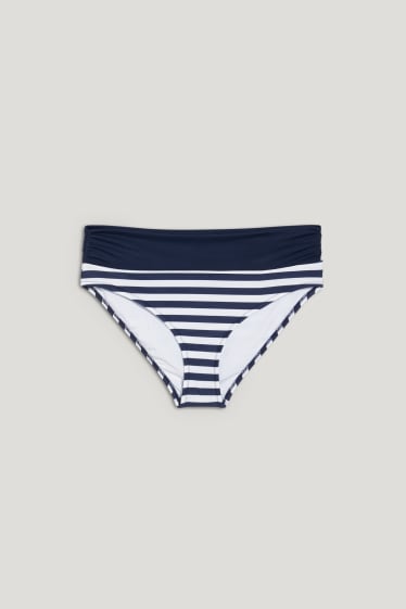 Women - Bikini bottoms with turn-down waistband - striped - white / blue
