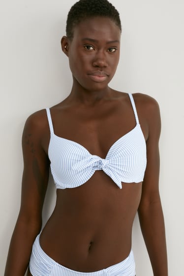 Mujer - Top de bikini con aros - con relleno - de rayas - blanco / azul claro