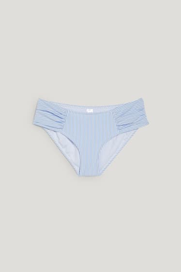 Damen - Bikini-Hose - Hipster - Low Waist - gestreift - weiß / hellblau