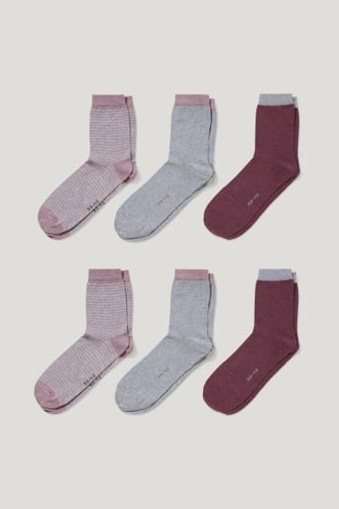 Dames - Set van 6 paar - sokken - biokatoen - roze mix