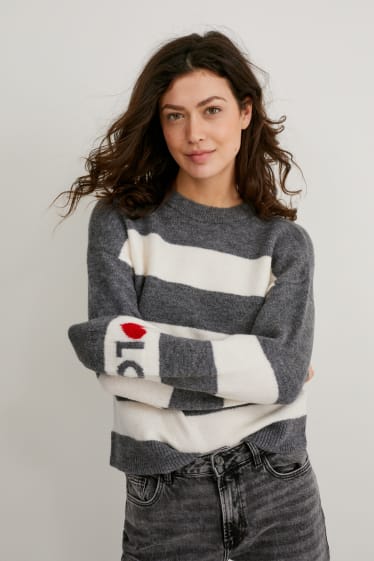 Women - Jumper - striped - gray-melange