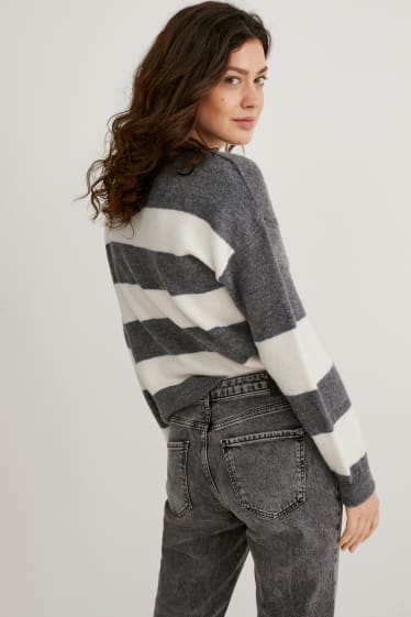 Women - Jumper - striped - gray-melange