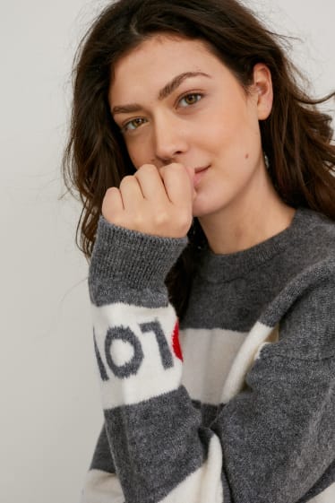 Women - Jumper - striped - gray-melange