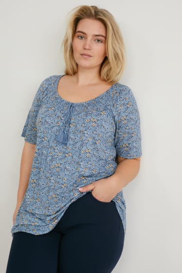 Donna - T-shirt - a fiori - blu