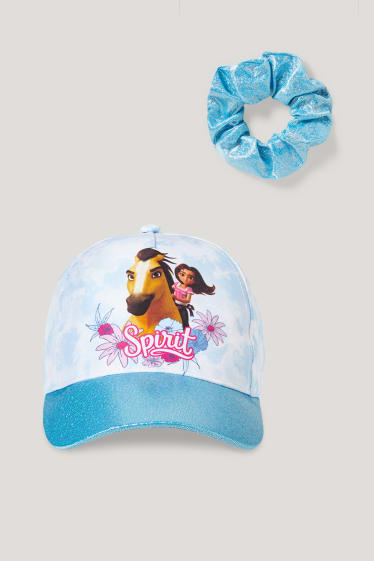 Exkluzivní online - Spirit - souprava - kšiltovka a scrunchie gumička do vlasů - 2dílná - světle modrá