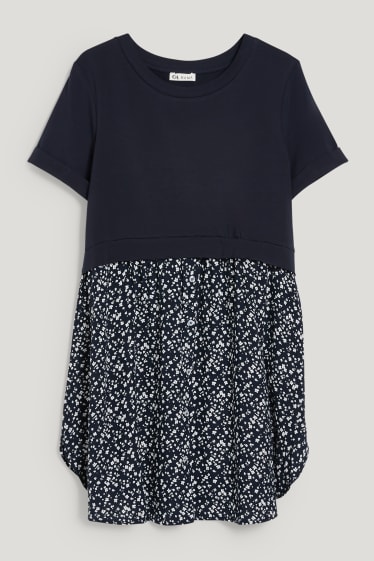 Dames - Zwangerschaps-T-shirt - 2-in-1-look - donkerblauw