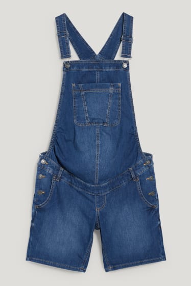 Damen - Umstandsjeans - Latzshorts - jeans-hellblau