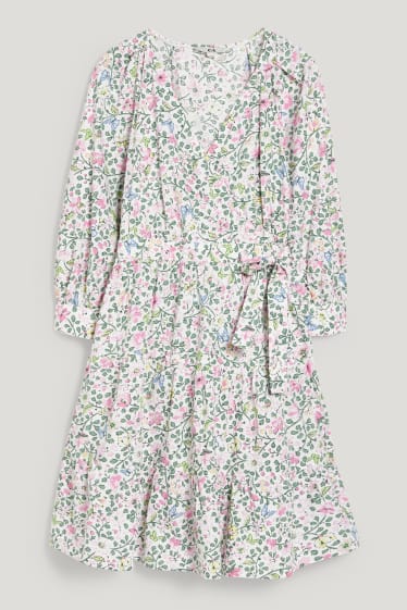 Femmes - Robe portefeuille - à fleurs - blanc