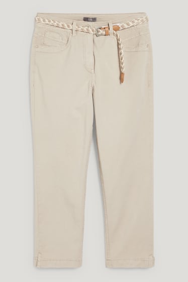 Damen - Hose mit Gürtel - Slim Fit - taupe