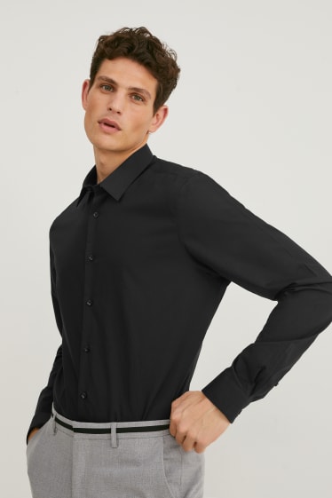 Uomo - Camicia business - slim fit - maniche ultralunghe - facile da stirare - nero