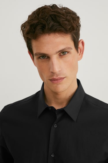 Uomo - Camicia business - slim fit - maniche ultralunghe - facile da stirare - nero