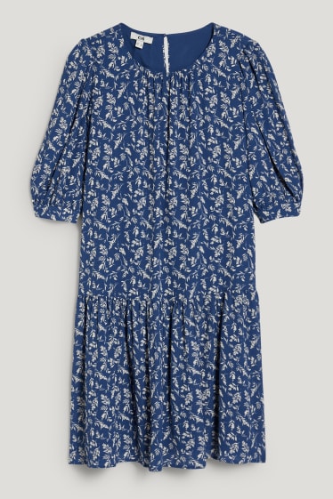 Femmes - Robe évasée - à fleurs - bleu