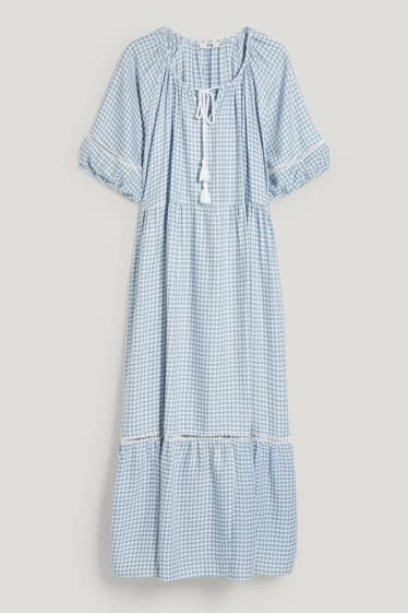 Damen - Kleid - kariert - blau / weiß