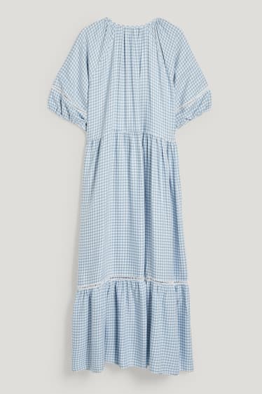 Damen - Kleid - kariert - blau / weiß