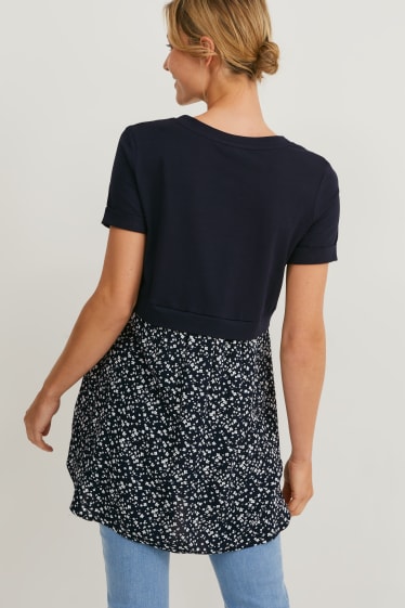 Dames - Zwangerschaps-T-shirt - 2-in-1-look - donkerblauw
