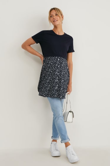 Dames - Zwangerschaps-T-shirt - 2-in-1-look - donkerblauw