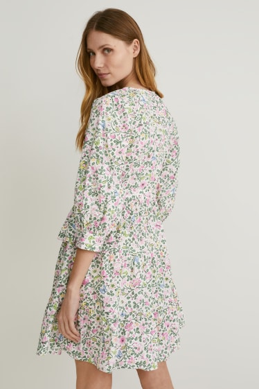 Femmes - Robe portefeuille - à fleurs - blanc