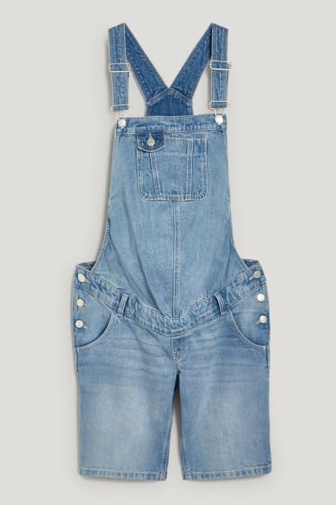 Damen - Umstandsjeans - Latzshorts - jeans-hellblau