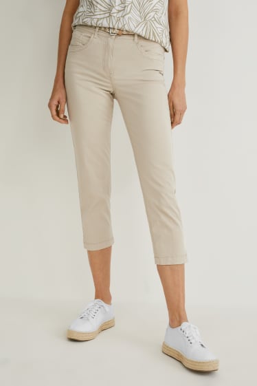 Damen - Hose mit Gürtel - Slim Fit - taupe