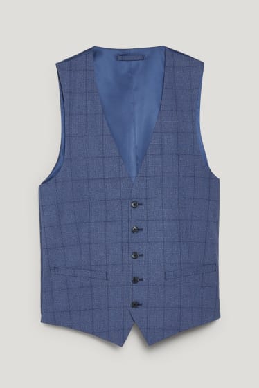 Herren - Baukasten-Weste - Regular Fit - LYCRA® - kariert - dunkelblau-melange